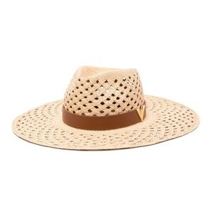 Valentino Vlogo leather-trim straw hat